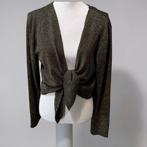 Bozzolo Women's Metallic Tie-Front Sweater Cardigan - Black & Gold•3X